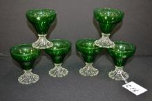 Set of 6 Anchor Hocking Forest Green Boopie Bubble Sherbet Glasses; 3-1/2" Tall