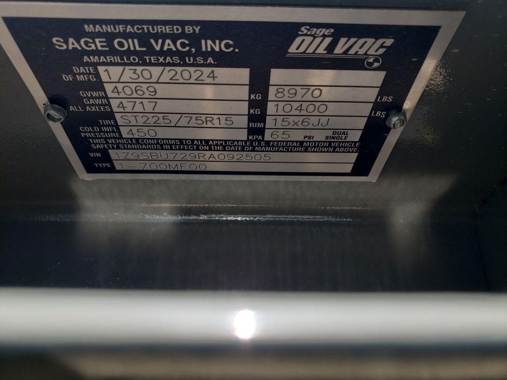 2023 SAGE OIL VAC, INC 700 Gallon Fuel Tank Trailer