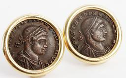 14K CONSTANTINE ROMAN COIN STUD EARRINGS