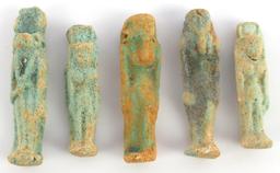 5 RARE INSCRIBED ANCIENT EGYPTIAN FAIENCE USHABTI
