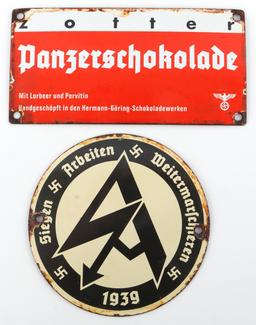 LOT OF 2 WWII GERMAN THIRD REICH ENAMELED SIGNS