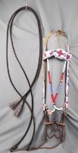 SIOUX BEADED BRIDLE W HITCHED HORSE HAIR REINS