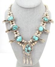TURQUOISE COIN SILVER SQUASH BLOSSOM NECKLACE