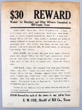 TEXAS COX SHERRIFF HILL COUNTY NEGRO WANTED POSTER
