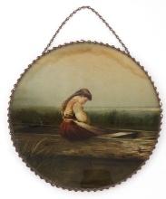YOUNG GIRL IN ROW BOAT VICTORIAN WALL HANGER PRINT