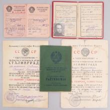 WWII SOVIET AWARD CERTIFICATE & ID DOCUMENTS