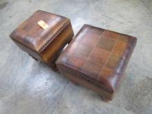 2 LEATHER TOP STOOLS  32 X 16