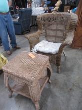 WICKER OTTOMAN AND CHAIR