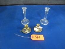 BRASS AND GLASS CANDLE HOLDERS