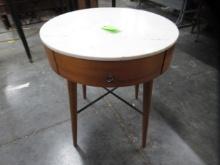 WEST ELM ROUND TABLE W/ ONE DRAWER  27 T X 24D