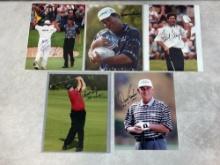 (5) Signed Golf Photos - Greg Norman, Kenny Perry, Fred Couples Scott Simpson & David Graham