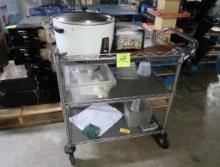 wire stocking cart w/ rice cooker & assorted knives