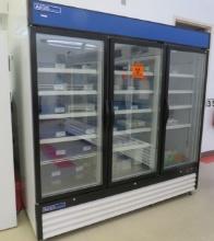 Aegis Scientific three door reach in glass door refigerator biohazard use  80" h  x 81" long x 32...
