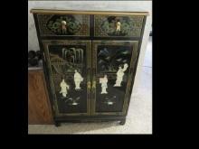 Asian 2 drawer 2 door black lacquer cabinet 36"Hx24W x 12"D