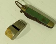 vintage Boy Scout knife, and whistle