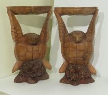 2 Carved wood Sea Turtle Stands 20"x 12"x 8" (1 is damaged @ base)