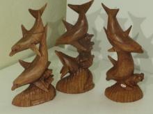 Dolphin duo wood carvings 12'x 6"