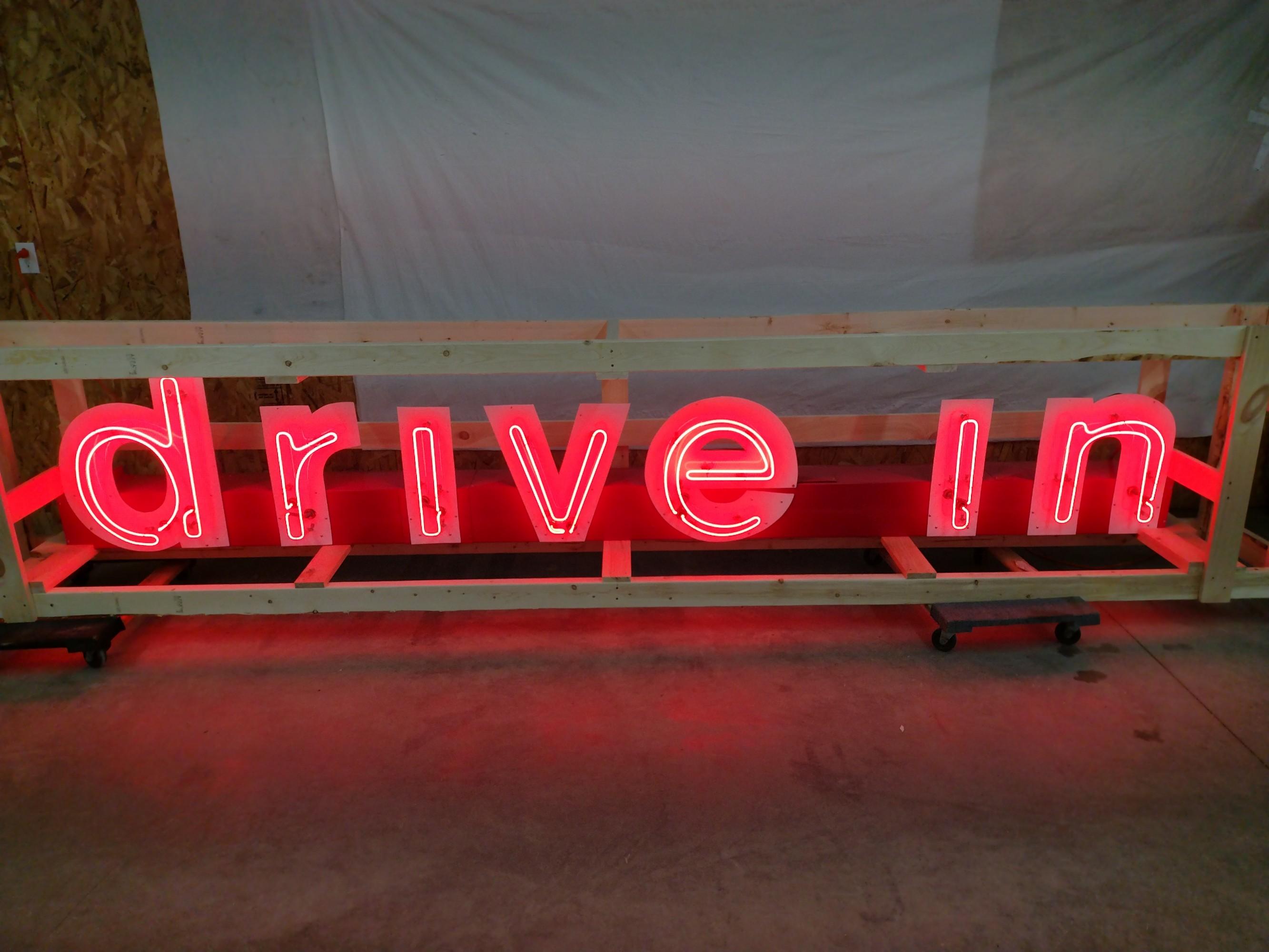 Single-Sided Tin Constructed Neon Drive-In Sign