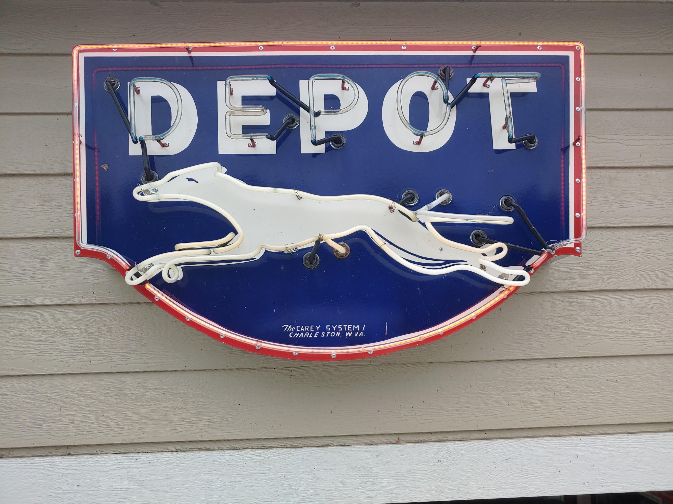 SSP Greyhound Bus Depot Porcelain Neon Sign, The Carey Mfg Co