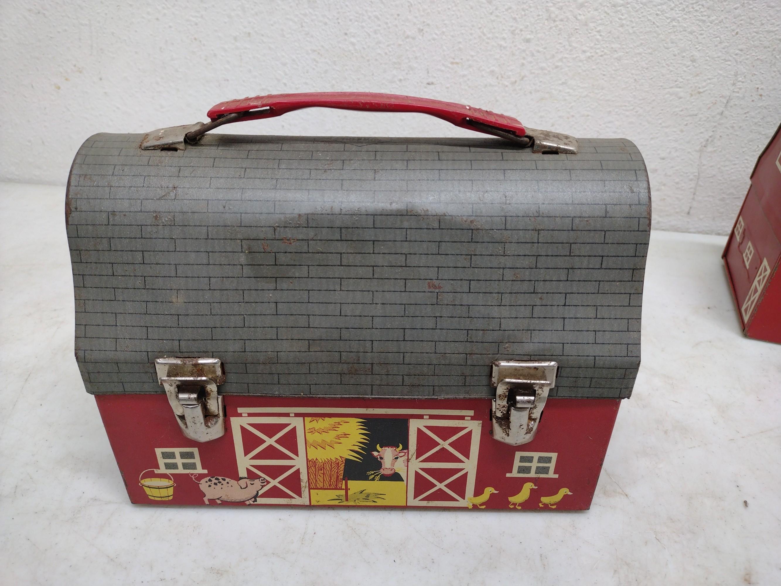 Vintage Metal Barn Lunch Boxes