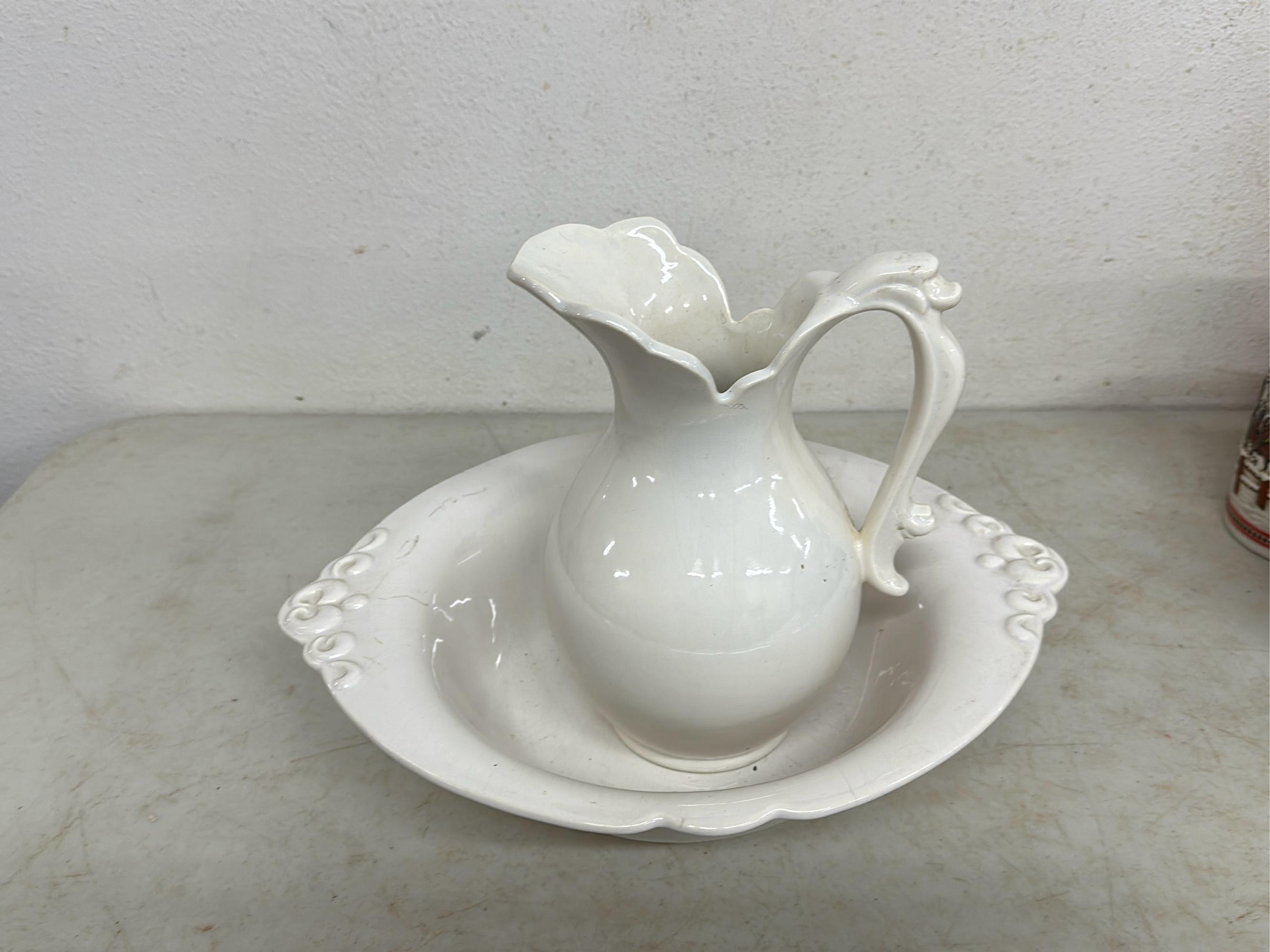 Ironstone & Hager Pitchers With Basins & More