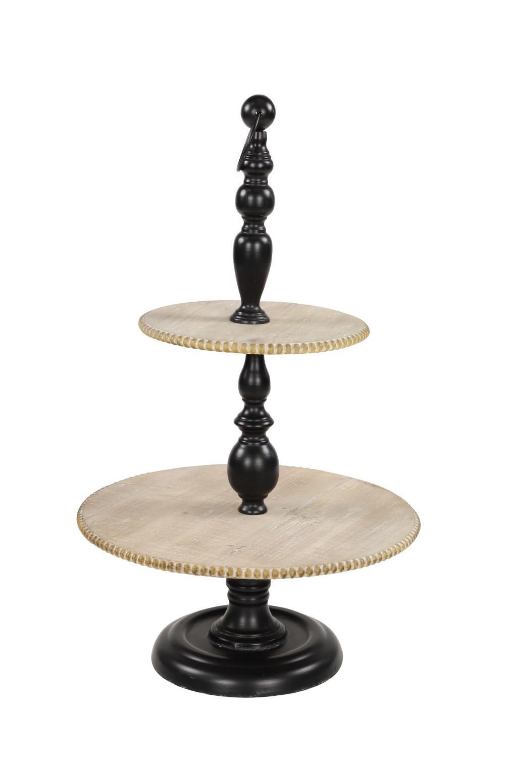 Zimlay Black Iron And Natural Wood 3-Tier Round Serving Tray Stand 43624