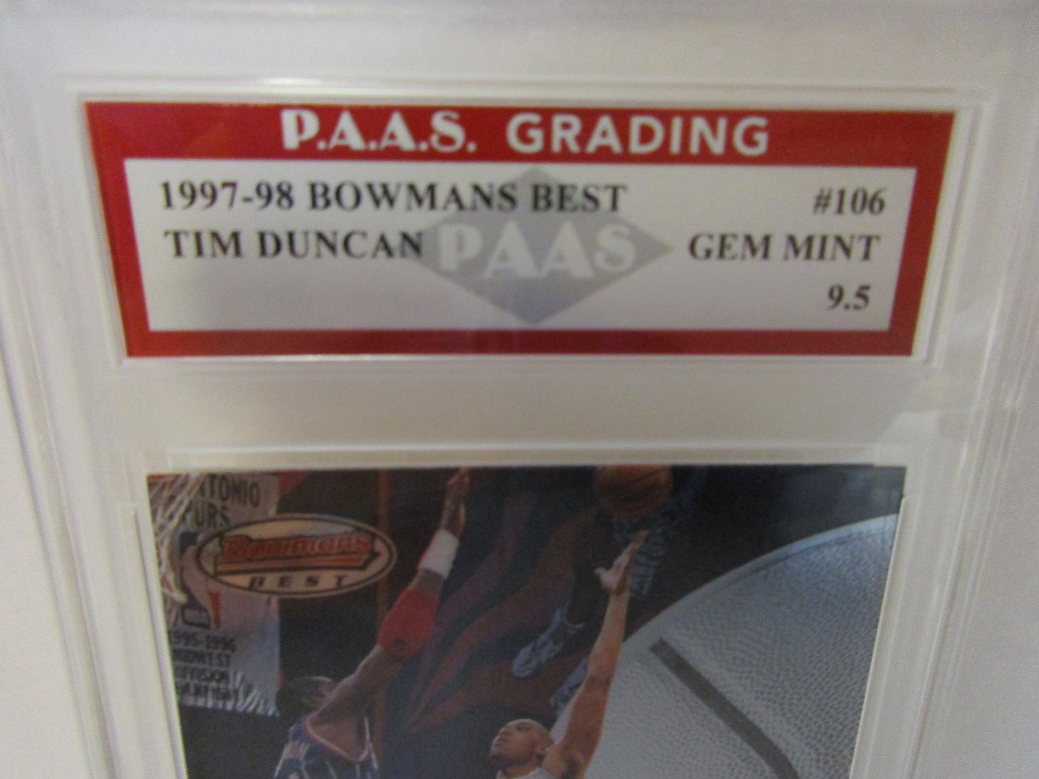 Tim Duncan Spurs 1997-98 Bowmans Best #106 graded PAAS Gem Mint 9.5