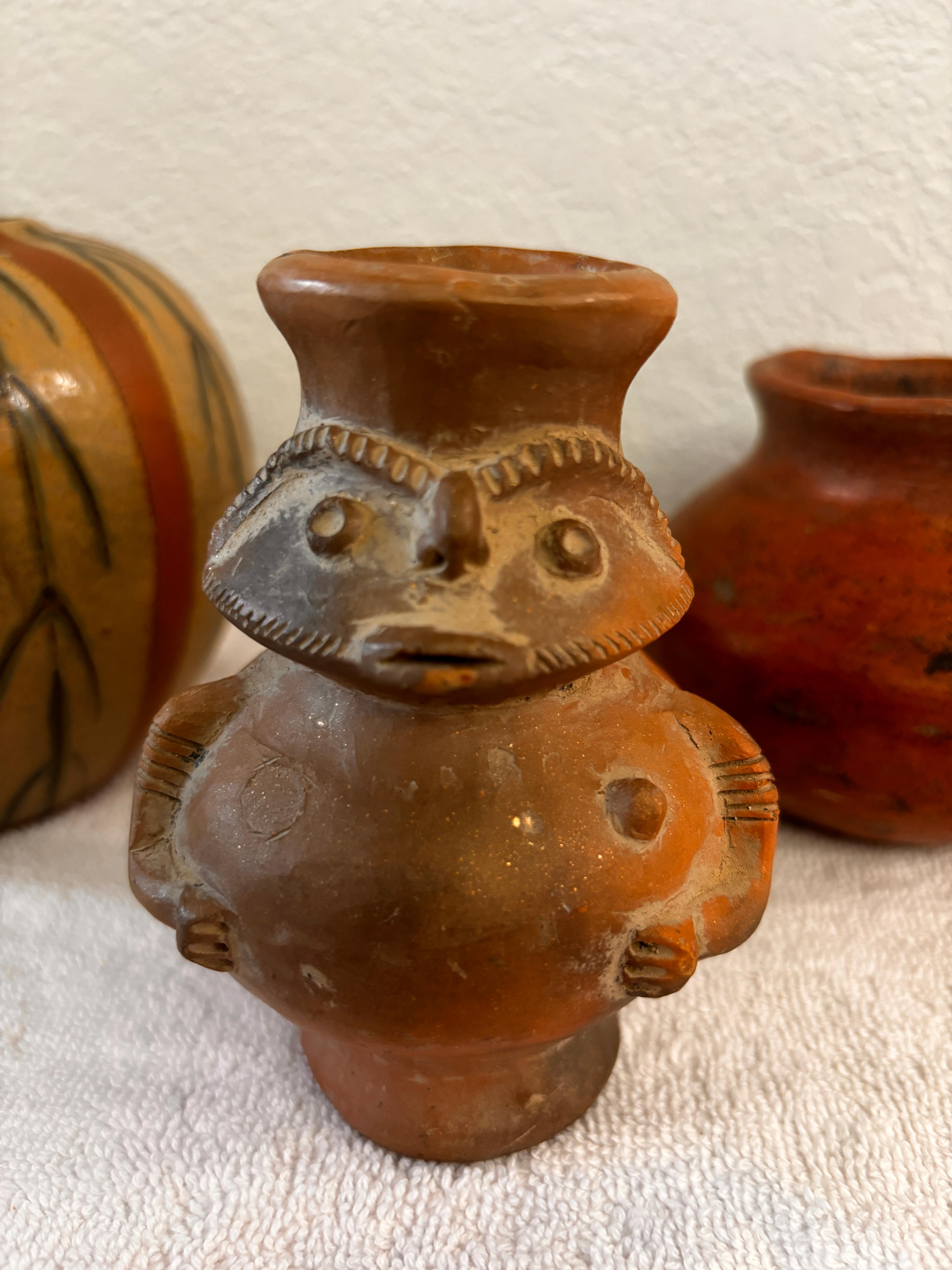 Set of Pre-Columbian Style Pottery - 2 Bowls & 1 Pourer - Un-Signed