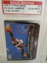 Michael Jordan Chicago Bulls 1998-99 Upper Deck Game Dated #23 graded PAAS Gem Mint 9.5