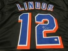 Francisco Lindor of the New York Mets signed autographed baseball jersey PAAS COA 285