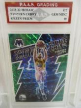 Stephen Curry Golden State Warriors 2021-22 Mosaic Green Prizm #17 graded PAAS Gem Mint 10