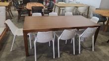 BRAND NEW  SOLID WOOD INDOOR TABLE + 8 RECYCLED RESIN WHITE CHAIRS
