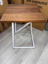 Side Table with Teak Top and Finished in White (Powder Coated Aluminum