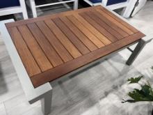 Teak Top Coffee Table, Powder Coated Aluminum Frame To Be Picked Up in Boca Showroom