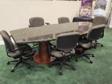 8' Marble Top Conference Table with (6) Rolling Office Chairs