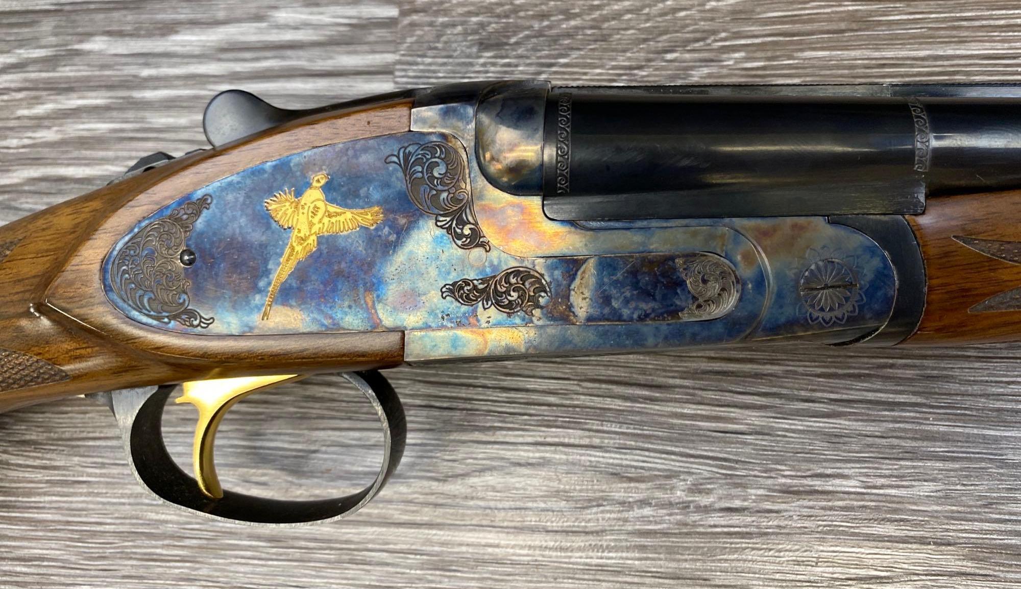 ENGRAVED/GOLD GAME BIRD-INLAID L.C. SMITH/MARLIN FIREARMS CO. DELUXE SXS 28 GA. SHOTGUN.