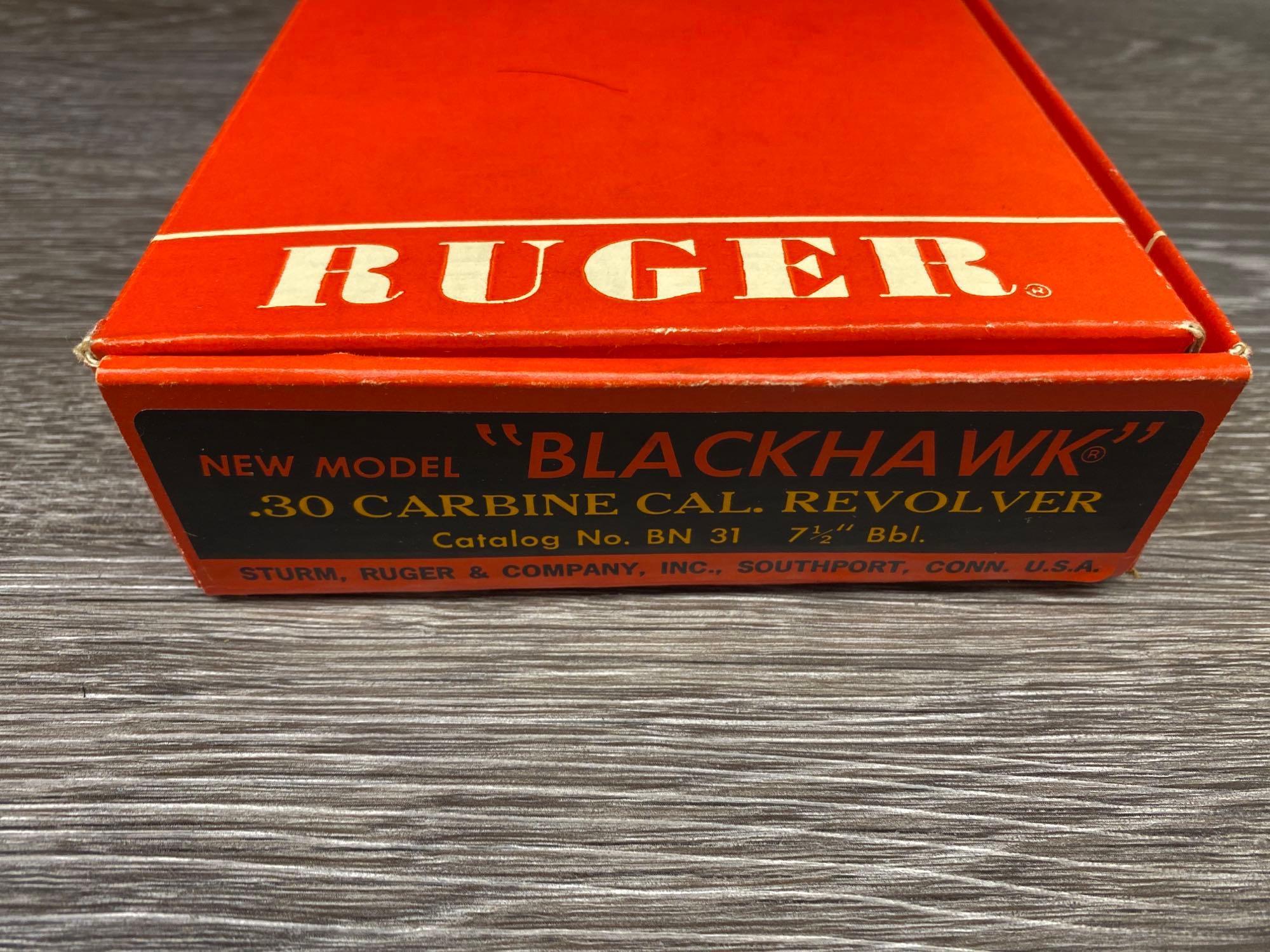 SCARCE RUGER NEW MODEL BLACK HAWK .30 CARBINE CAL. SINGLE-ACTION REVOLVER W/BOX