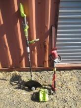 HOMELITE CORDED ELECTRIC HEDGE TRIMMER, & RYOBI 40V CORDLESS WEED EATER W/ CHARGER *NO BATTERY