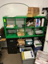 (2) WOOD SHELVES W/CONTENTS - ASSORTED OFFICE SUPPLIES
