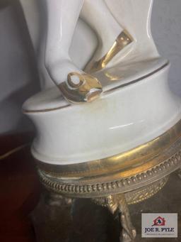 Vintage porcelain lamp 34" chip on foot