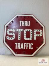 1920's "Stop" Thru Traffic" Metal Street Sign w/Marbles