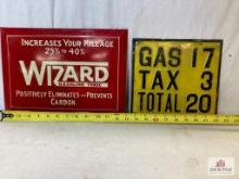 1920's "Visible Gas Pump" Pricing Sign "Wizard Gasoline Tonic" Tin Sign & Brochure