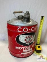 1920's "Co-Op Motor Oil" 5 Gallon Pour Tin Can