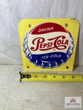 1950's "Drink Pepsi Cola Ice Cold Bottlecap" Tin Sign