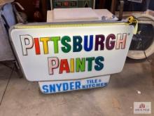 1950's "Pittsburgh Paints: Snyder Tile & Kitchen" Lighted Sign