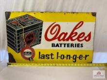 Vintage "Oakes Batteries Last Longer" Porcelain Sign