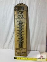 1920's "Colonial Ice Co." Pittsburg, PA Advertising Thermometer 6X24