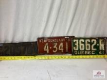 1921 Washington 205764, 1941 Quebec 3662-R, & 1956 Newfoundland 4-341 License Plates