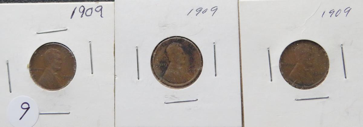 (3) 1909- Lincoln Head Pennies