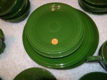 Dark Green Fiesta Ware Plates, Saucers, Bowls, Cream & Sugar, Cups